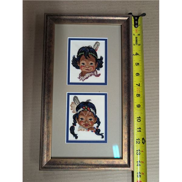 Framed Needle Point Native Indian Artwork 14"x8"