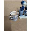 Image 4 : Vintage Blue and White Porcelain Items (Shoe, Tea Cup, and Boy and Girl)