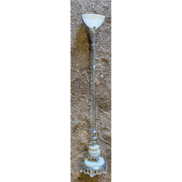 Vintage Silver Unique Designed Lamp w/ Unique Marble Like Base (Works) 63" H