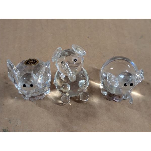 (3) Crystal Elephants (1) Marked Bohemia Hand Made