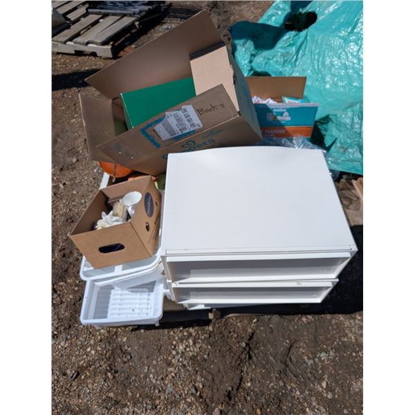 Pallet of Misc. Items (House Hold, Decor, Storage Drawers, and etc.)