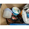 Image 5 : Box of Plates, Fire King Bowls, tupperware, and etc.