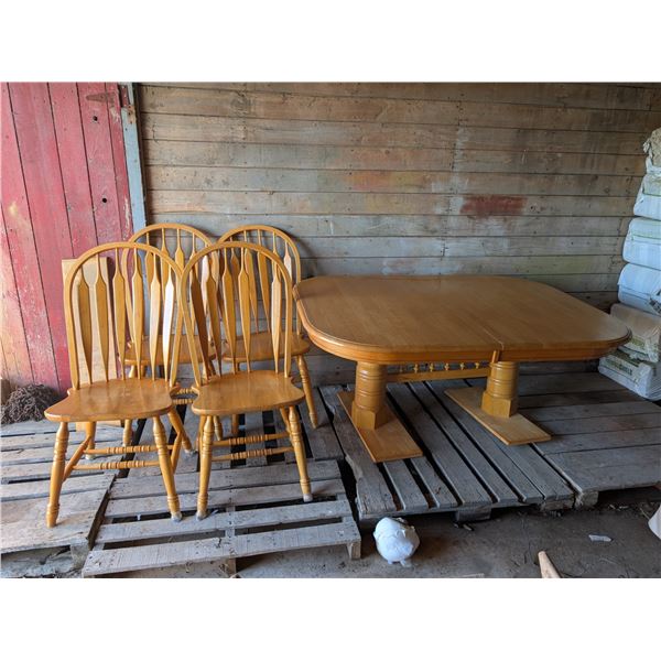 Wooden Table (56 x43 x28 ) w/ (4) Chairs (Some Have Damaged as Shown)