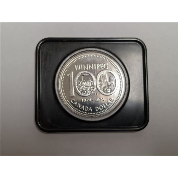 Royal Canadian Mint 100th Anniversary of Winnipeg 1874-1974 Canadian Dollar w/ case