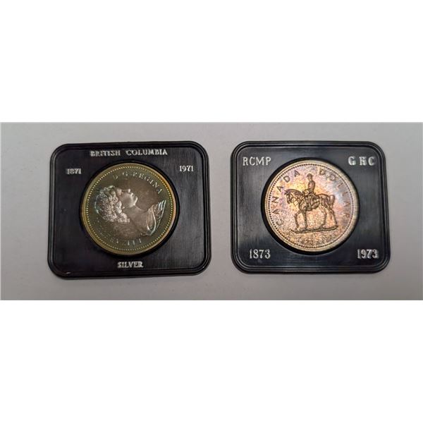1871-1971 B.C. 100 Years Commemorative Canadian Dollar and RCMP 1873-1973 Commeroative Canadian Doll