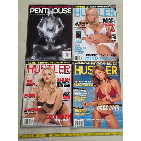 3 hustler and 1 penthouse magazines