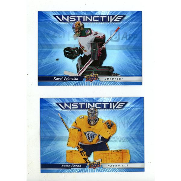2023-24 Upper Deck Series 2 Hockey - Karel Vejmelka and Juuse Saros.