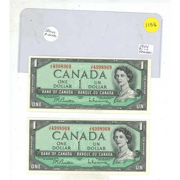(2) 1954 Canada One Dollar - In Series. (Uncirculated)