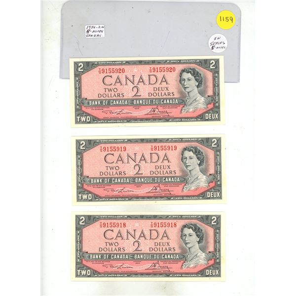 (5) 1954 Canada Two Dollar - In Series. (Uncirculated)