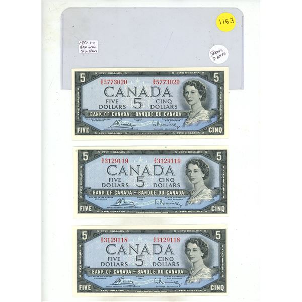 (3) 1954 Canada Five Dollar - (Two In Series). (Uncirculated)