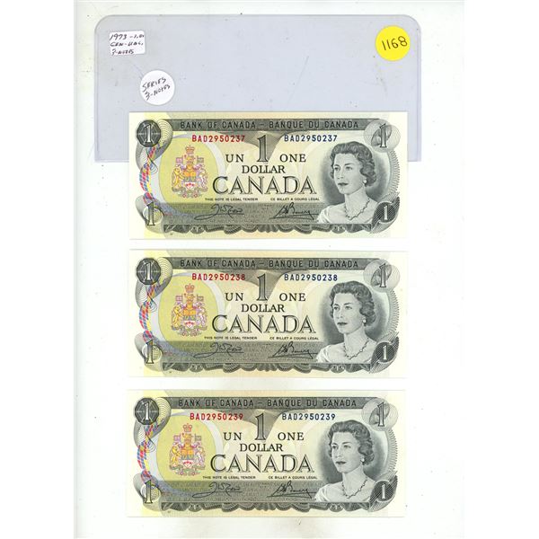 (3) 1973 Canada One Dollar - In Series. (Uncirculated)