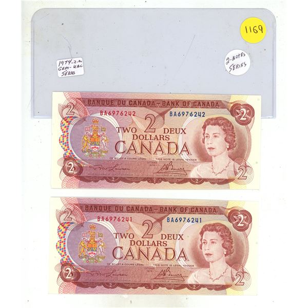 (2) 1974 Canada Two Dollar - In Series. (Uncirculated)