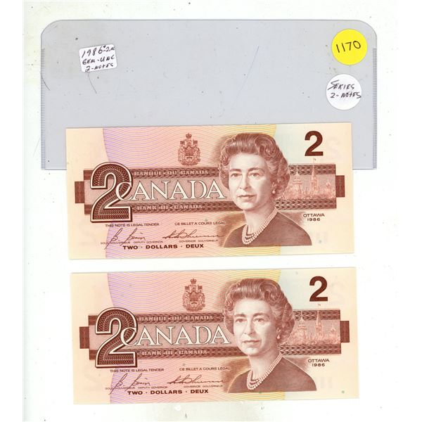 (2) 1986 Canada Two Dollar - In Series. (Uncirculated)