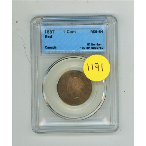 1887 Canada One Cent - MS-64 - Red - CCCS. (High Grade)