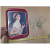 Image 1 : Vintage metal serving tray is a Coca-Cola collectible featuring a "Calendar Girl" and Coca-Cola Glas