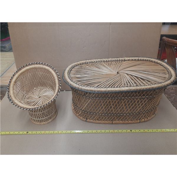 Vintage wicker chair and table.