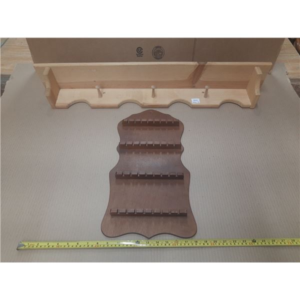 Vintage wooden wall-mounted spoon rack and wooden 3-hook rack.