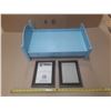 Image 1 : Blue wooden doll bed and photo frames.