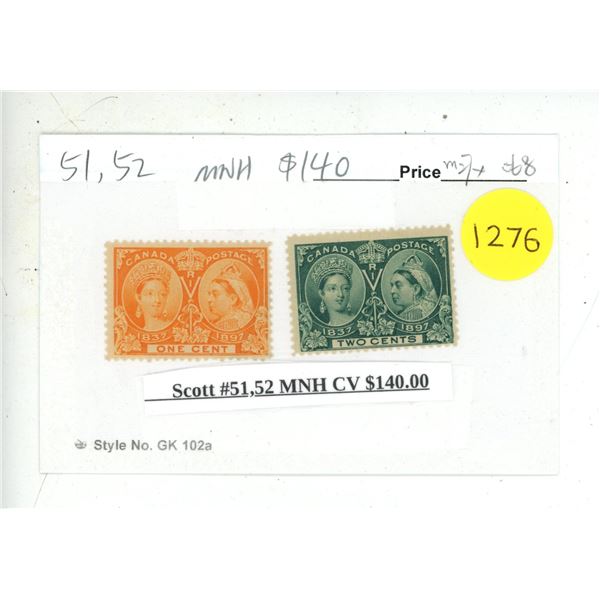 Scott #51, 52 MNH CV $140.00.