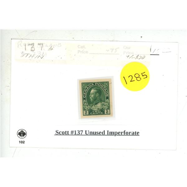 Scott #137 Unused Imperforate.