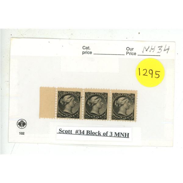 Scott #34 Block of 3 MNH.