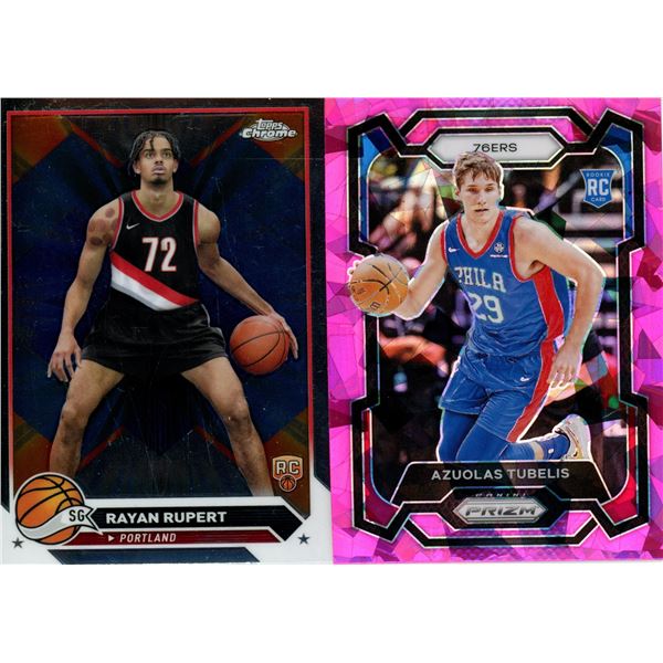 (2) Panini Prizm and Chrome TOPPS 2023-24 Basketball Cards (Azuolas Tubelis and Rayan Rupert)