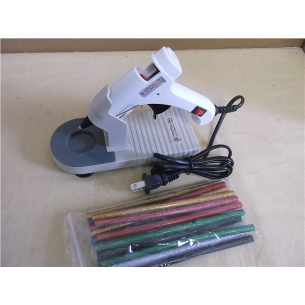 New mini makers crafters hot glue gun with suction cup stand, drip tray, and 20 glitter glue sticks
