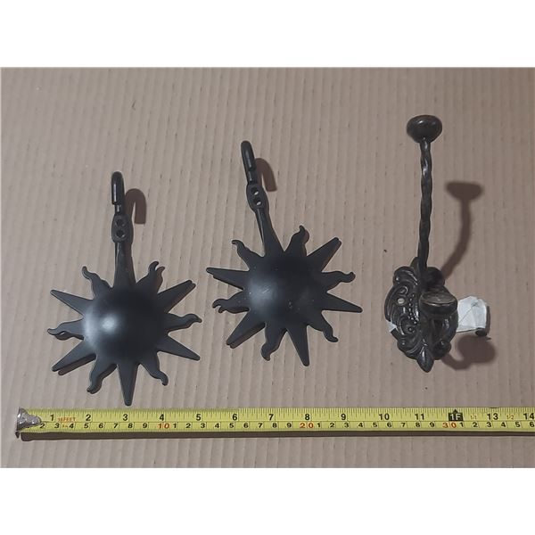 (3) Black Cast Iron Wall Hook.