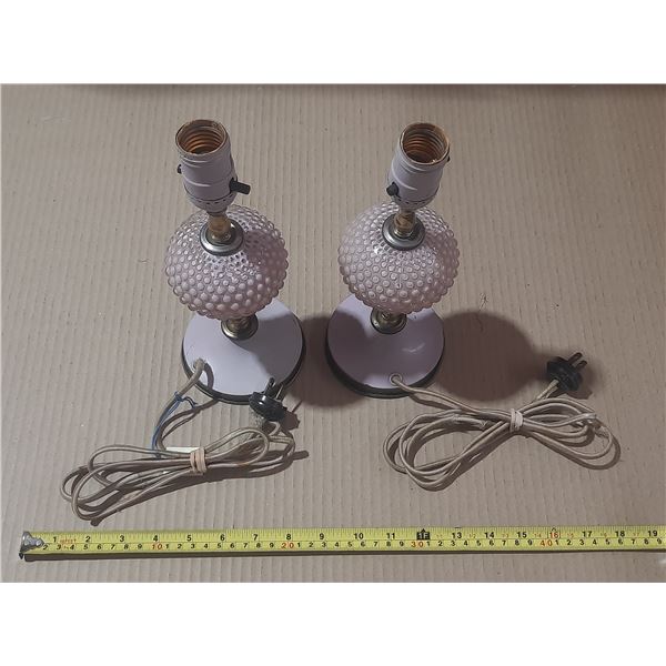 Vintage Pink hobnail milk glass boudoir lamps. (Untested) - (No Shades)