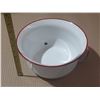 Image 1 : Vintage white and red enamelware chamber pot.