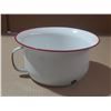 Image 4 : Vintage white and red enamelware chamber pot.