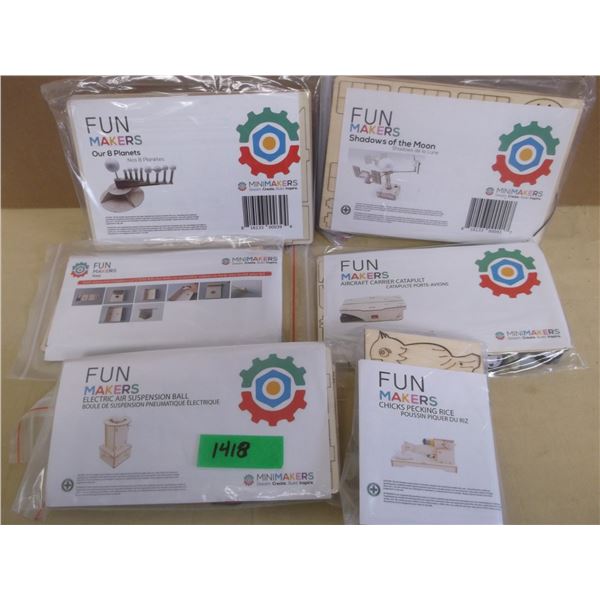 6 Mini makers wooden stem building kits, variety of different builds