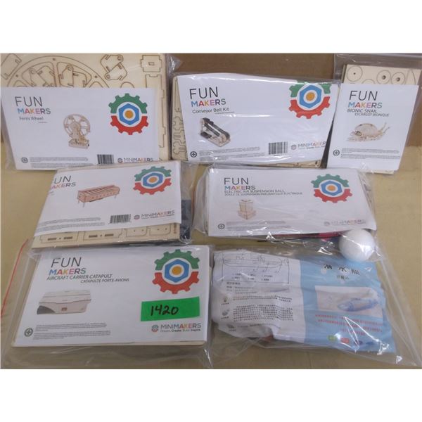 6 Mini makers wooden stem building kits, variety of different builds