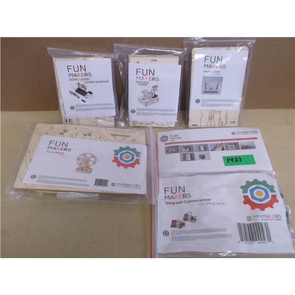 6 Mini makers wooden stem building kits, variety of different builds
