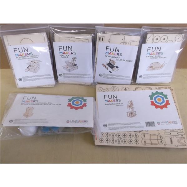 6 Mini makers wooden stem building kits, variety of different builds
