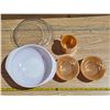 Image 1 : Pyrex dish and orange bowl and cups