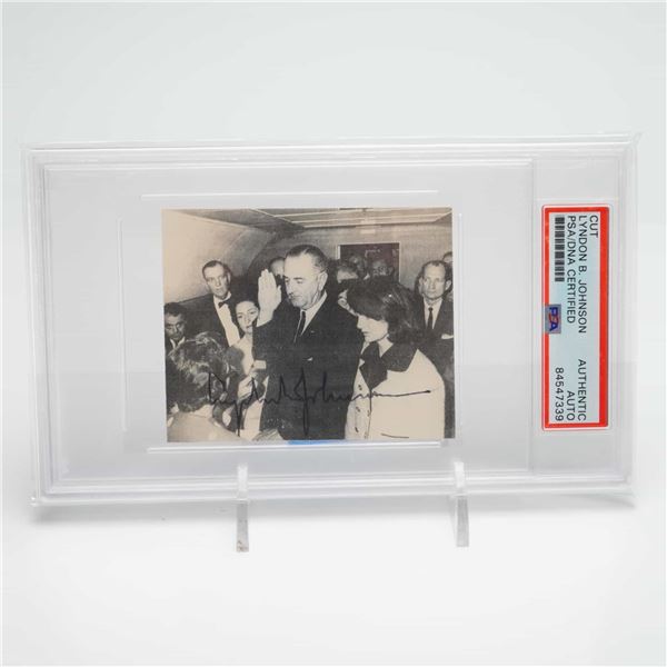 President Lyndon Johnson Signed Cut Display JFK Assassination Image PSA/DNA