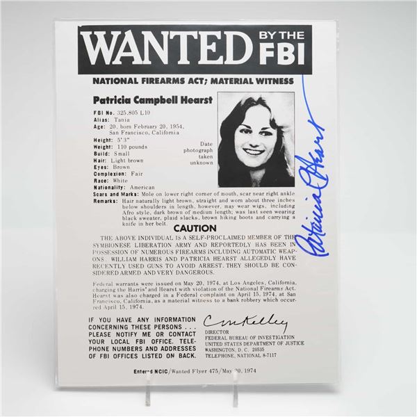 Signed Patricia Patty Hearst FBI Wanted Flyer No. 475