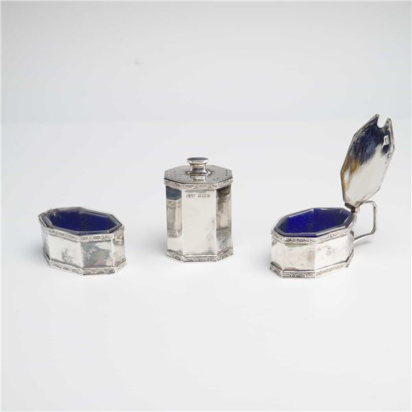 Levi & Salaman British Sterling Silver Cruet Set in Case, 1906