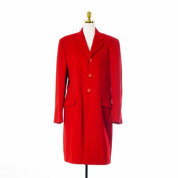 Gianni Versace Red Wool and Cashmere Three Button Overcoat