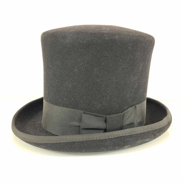 Mid-Century Men's Black Fur Felt Top Hat with Descamps Paris Box