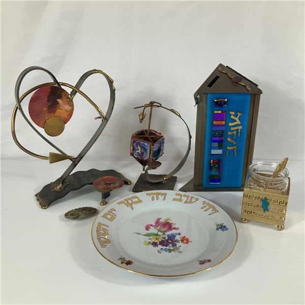A Set of 6 Judaica Pieces Including Royal Cornwall Plate and Zion Judaica Blue Renaissance Collectio