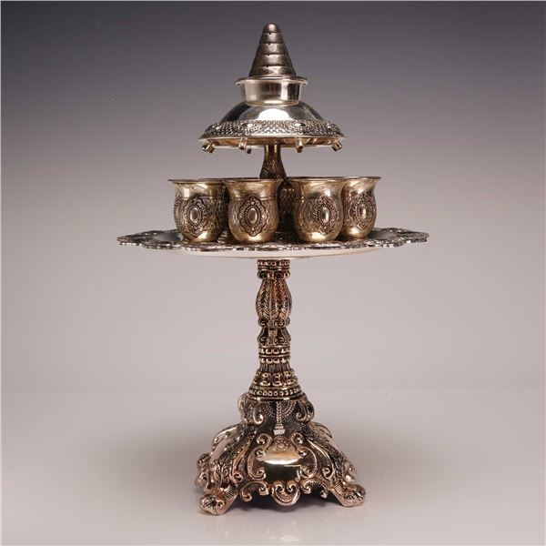 10pc Silver Plated Kiddush Fountain Shabbat Set by Art Judaica