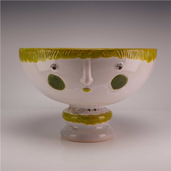 Global Views Italian Glazed Earthenware Footed Face Bowl in the Style of Bjorn Wiinblad Eva Series
