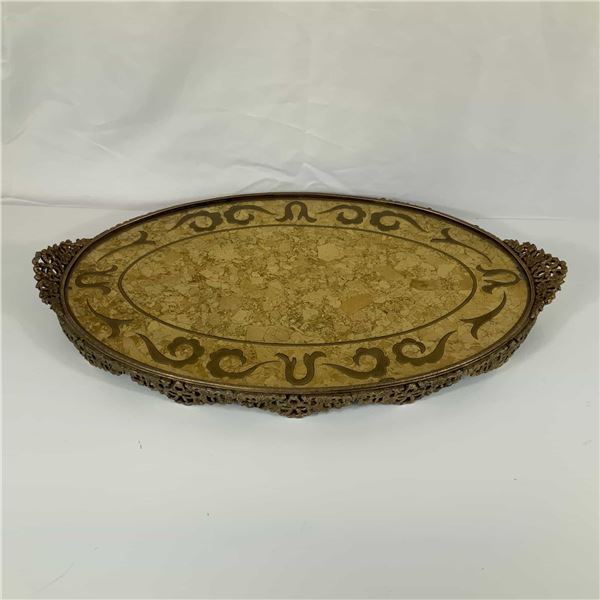 Mid-Century Hollywood Regency Style Decorative Oval Brass Serving Tray