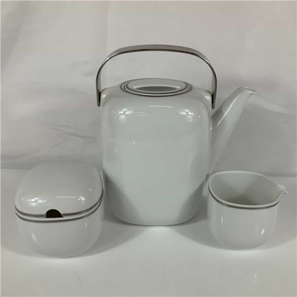 3pc Rosenthal Porcelain Studio-Linie Suomi Teapot, Lidded Sugar Bowl and Creamer Jug