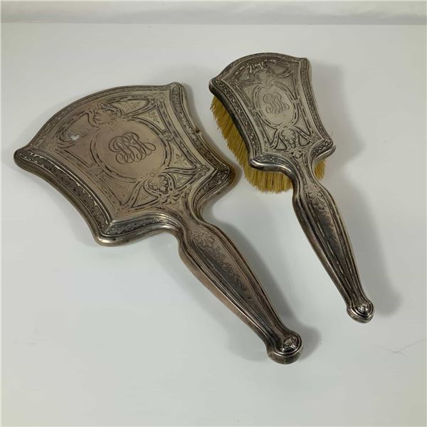 Gorham Manufacturing Company Sterling Silver 2-Piece Vanity Set Mirror and Brush