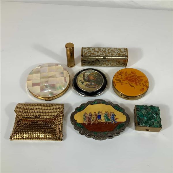 8pc Vintage Compact Makeup Cases and Vanity Accessories
