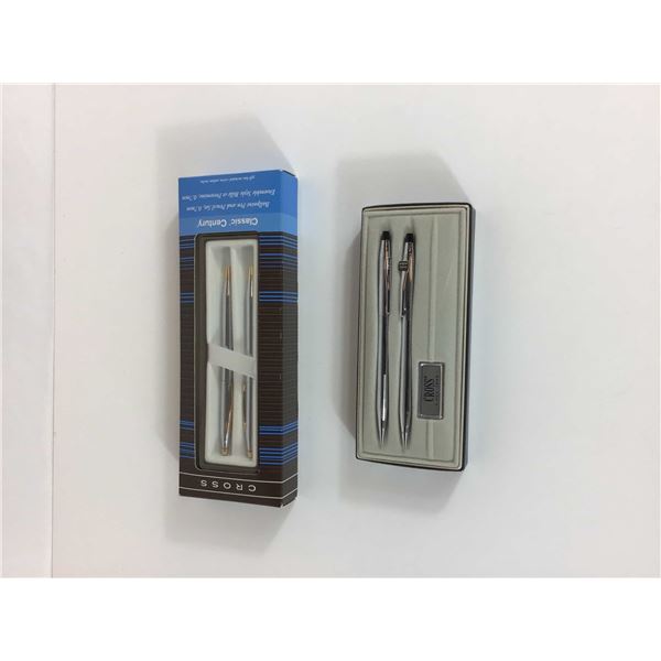 Two Cross Classic Century Lustrous Chrome Ballpoint Pen and Mechanical Pencil Sets