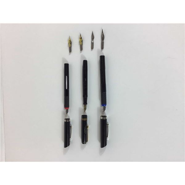 Three Sheaffer Fountain Pens with an Assortment of Extra Nibs